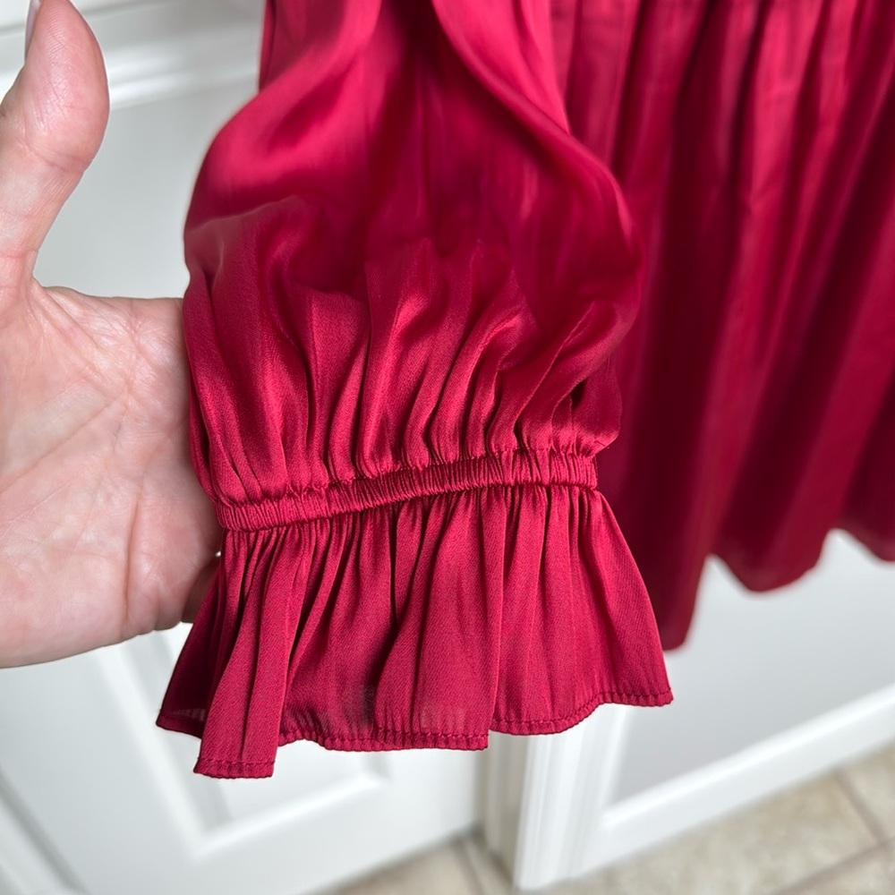 NWT The Kooples Red Ruched Long-sleeved Mini Dress w/ Elastic Waist - US 8 - Picture 10 of 11